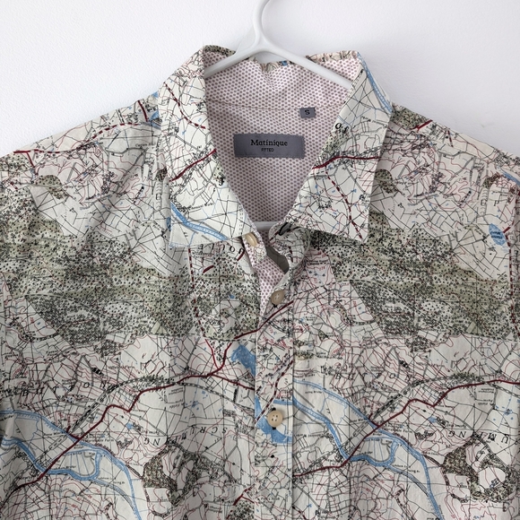 Matinique Men's Short Sleeve Button Down Shirt With Map Pattern In Size S - Picture 3 of 8